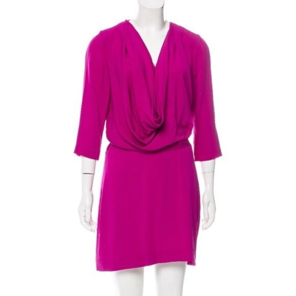 Diane Von Furstenberg Magenta Rachel Crepe Dress With Draped Neckline  - Size 2 - Picture 1 of 9
